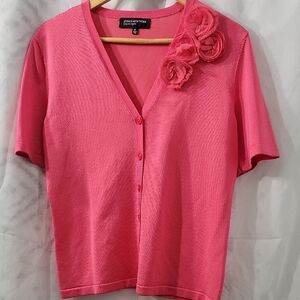 Jones New York Pink Embellished Short Sleeve Blouse Size M